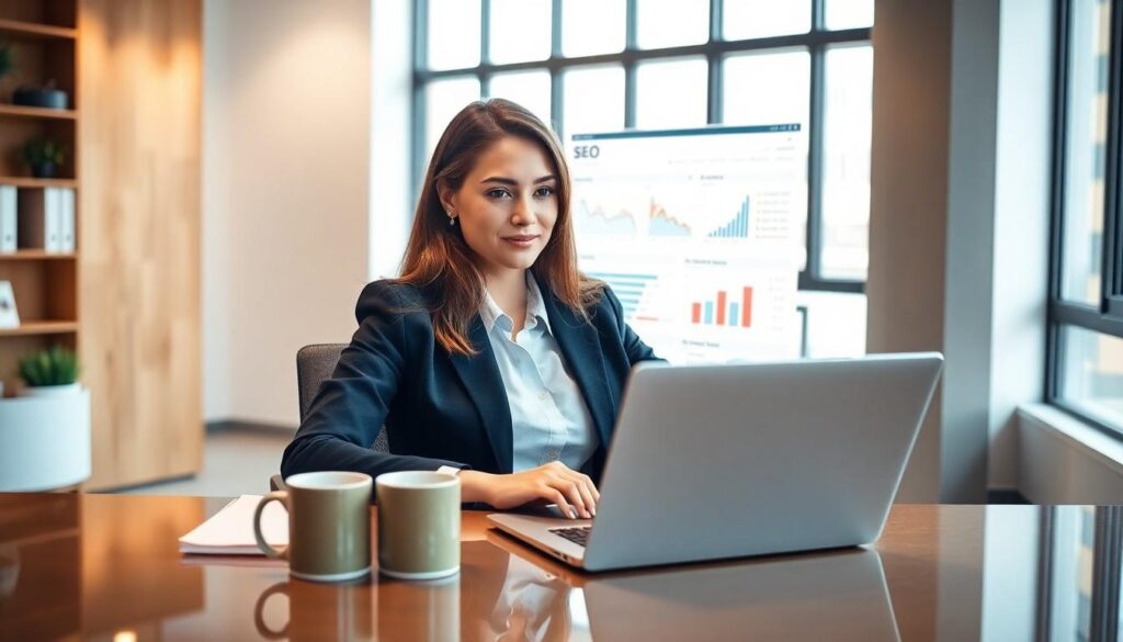 woman working on laptop - how to measure seo success