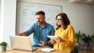 man and woman looking at screen - How to Build Citations for Local SEO
